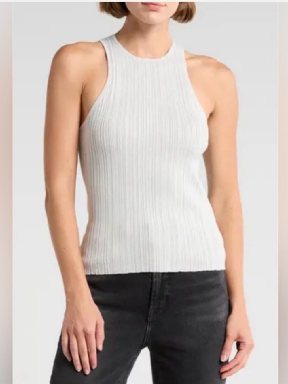NWOT Madewell Signature Shimmer Knit Cutaway Sweater Tank in Silver